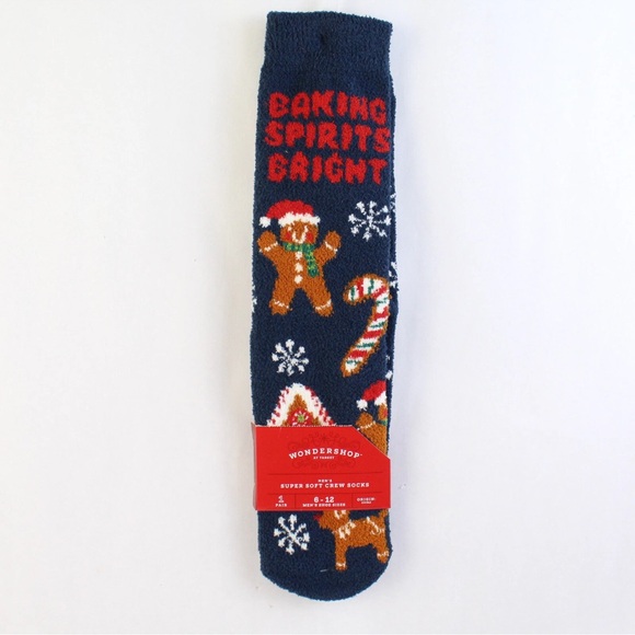 Wondershop Christmas Gingerbread Design Men's Super Soft Crew Socks Size 6-12 - Picture 1 of 5